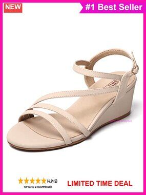 Women's Low Wedge Heel Sandals 2 Inch Slingback Ankle Strap Dressy Shoes